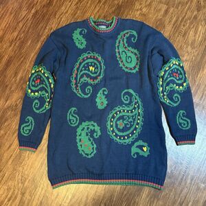 Lizwear Vintage Women’s Sweater Medium Blue Paisley Print